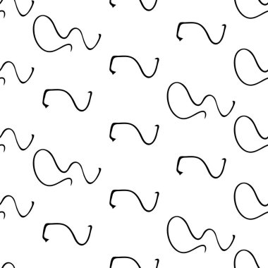 Siyah çizim elli kusursuz desen beyaz arkaplana karalamalı şekil çizmiş. Soyut grunge dokusu. Vektör illüstrasyonu