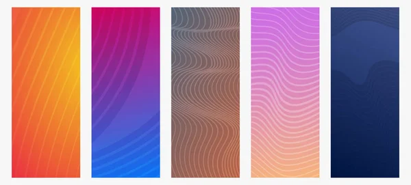 Ensemble Cinq Décors Modernes Dégradé Coloré Avec Des Lignes Vagues — Image vectorielle