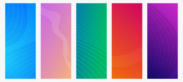 Ensemble Cinq Décors Modernes Dégradé Coloré Avec Des Lignes Vagues — Image vectorielle