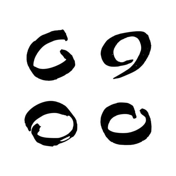 Černé Tahy Štětcem Kruhu Sada Čtyř Malovaných Inkoustových Kruhů Inkoust — Stockový vektor