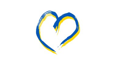 Ukrayna renginde elle çizilmiş kalp. Beyaz arka planda Grunge sarı ve mavi karalama kalp. Vektör illüstrasyonu