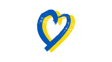 Ukrayna renginde elle çizilmiş kalp. Beyaz arka planda Grunge sarı ve mavi karalama kalp. Vektör illüstrasyonu