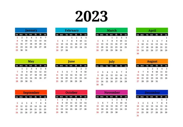 Calendario Para 2023 Aislado Sobre Fondo Blanco Domingo Lunes Plantilla — Archivo Imágenes Vectoriales