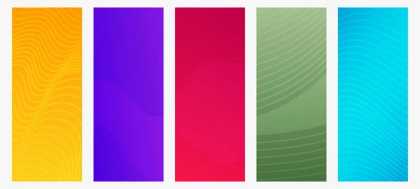 Set Aus Fünf Modernen Farbenfrohen Verlaufshintergründen Mit Wellenlinien Helle Geometrisch — Stockvektor