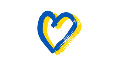 Ukrayna renginde elle çizilmiş kalp. Beyaz arka planda Grunge sarı ve mavi karalama kalp. Vektör illüstrasyonu