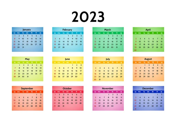 Календарь 2023 Год Изолирован Белом Фоне Воскресенья Понедельник Бизнес Искушает — стоковый вектор