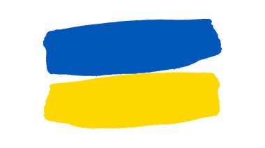 Grunge tarzında Ukrayna ulusal bayrağı. Ukrayna 'nın fırça darbesi bayrağıyla boyanmış. Vektör illüstrasyonu