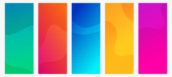 Set Aus Fünf Modernen Farbenfrohen Verlaufshintergründen Mit Wellenlinien Helle Geometrisch — Stockvektor