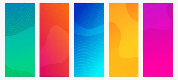 Set Five Modern Colorful Gradient Backgrounds Wave Lines Bright Geometric — Stock Vector