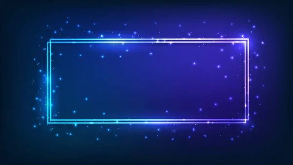 Bingkai Persegi Panjang Neon Ganda Dengan Efek Bersinar Dan Berkilau - Stok Vektor