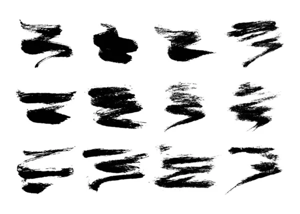 Ένα Μεγάλο Σετ Από Μαύρες Πινελιές Χειρόγραφες Κηλίδες Μελανιού Που — Διανυσματικό Αρχείο