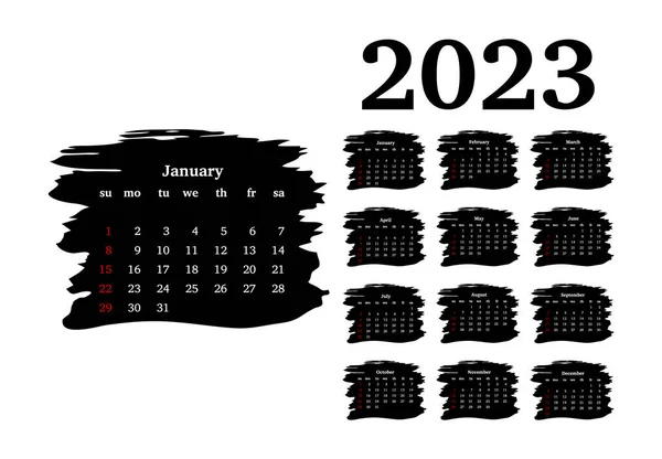 Calendario Para 2023 Aislado Sobre Fondo Blanco Domingo Lunes Plantilla — Vector de stock