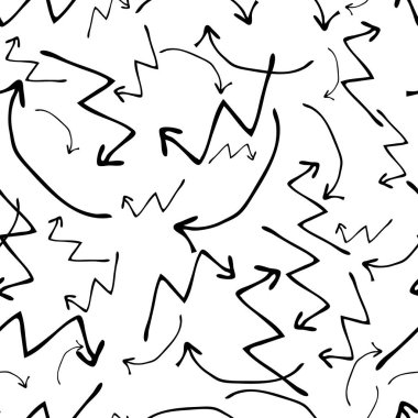 Kusursuz desenli, siyah elli, beyaz arka planda çizilmiş oklar. Soyut grunge dokusu. Vektör illüstrasyonu