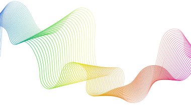 Beyaz zemin üzerinde renkli dalga gradyan çizgileri olan soyut arkaplan. Modern teknoloji arka planı, dalga tasarımı. Vektör illüstrasyonu