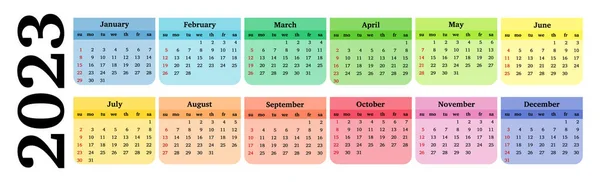 2023年水平日历在白色背景上隔离 周日到周一 业务模板 矢量说明 — 图库矢量图片