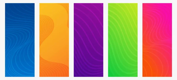 Set Van Vijf Moderne Kleurrijke Gradiënt Achtergronden Met Golvende Lijnen — Stockvector