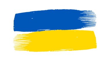 Grunge tarzında Ukrayna ulusal bayrağı. Ukrayna 'nın fırça darbesi bayrağıyla boyanmış. Vektör illüstrasyonu