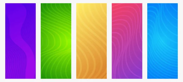 Набор Пяти Современных Красочных Градиентных Фонов Волновыми Линиями Яркий Геометрический — стоковый вектор