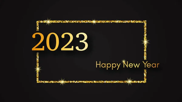 2023新年快乐 圣诞贺卡 传单或招贴画的金光闪闪的矩形金字 矢量说明 — 图库矢量图片