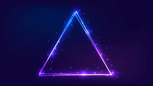Moldura Triangular Dupla Néon Com Efeitos Brilhantes Brilhos Fundo Escuro — Vetor de Stock