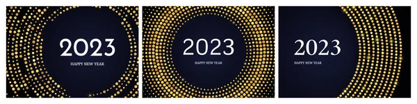 2023 Felice Anno Nuovo Modello Glitter Oro Forma Cerchio Set — Vettoriale Stock