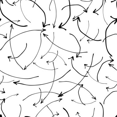 Kusursuz desenli, siyah elli, beyaz arka planda çizilmiş oklar. Soyut grunge dokusu. Vektör illüstrasyonu