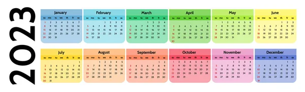 2023年の水平カレンダーは白い背景に隔離されています 日曜日から月曜日 ビジネステンプレート ベクターイラスト — ストックベクタ