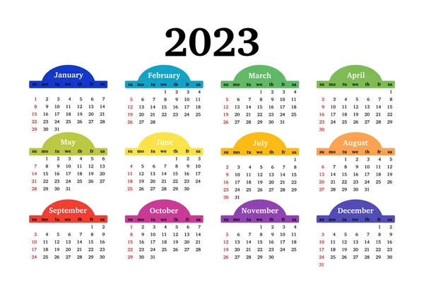 2023 için takvim beyaz arka planda izole edildi. Pazardan pazartesiye, iş planı. Vektör illüstrasyonu