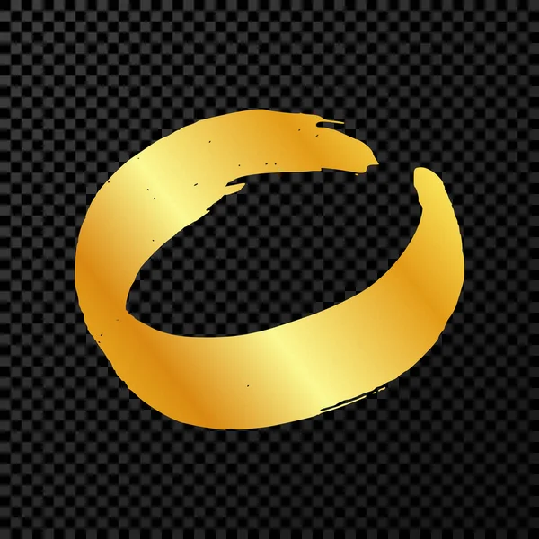 Goldener Grunge Pinselstrich Kreisform Farbkreis Tintenfleck Isoliert Auf Dunklem Transparentem — Stockvektor
