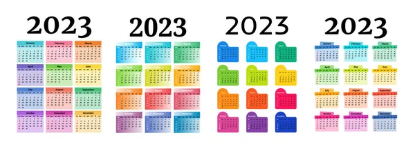Σύνολο Τεσσάρων Κάθετων Ημερολογίων Για 2023 Που Απομονώνονται Λευκό Φόντο — Διανυσματικό Αρχείο