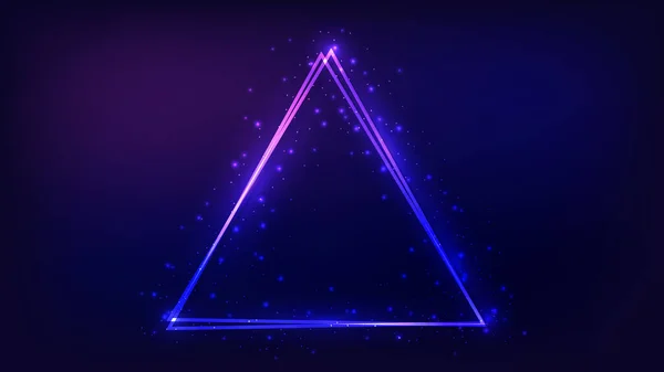 Neon Double Triangular Frame Shining Effects Sparkles Dark Background Empty — Stock Vector