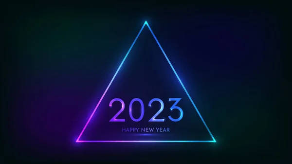 2023 Szczęśliwego Nowego Roku Neon Tle Neonowa Trójkątna Rama Efektami — Wektor stockowy