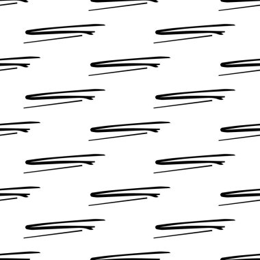 Beyaz arka planda soyut şekillerde siyah kalem fırça darbeleriyle kusursuz desen. Vektör illüstrasyonu