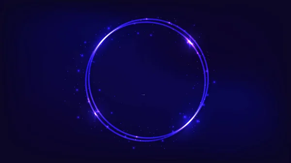 Neon Dubbel Rund Ram Med Lysande Effekter Och Gnistrar Mörk — Stock vektor