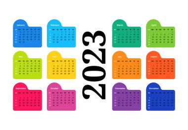 2023 için takvim beyaz arka planda izole edildi. Pazardan pazartesiye, iş planı. Vektör illüstrasyonu