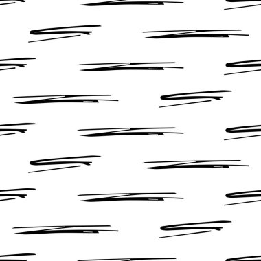 Beyaz arka planda soyut şekillerde siyah kalem fırça darbeleriyle kusursuz desen. Vektör illüstrasyonu