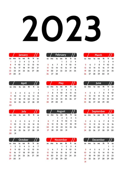 Calendar 2023 Isolated White Background Sunday Monday Business Template Vector — Wektor stockowy