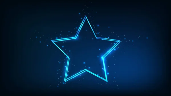 Neon Kettős Csillag Keret Ragyogó Hatások Csillogás Sötét Háttérben Üres — Stock Vector