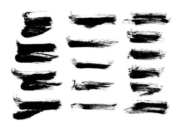 Büyük Siyah Fırça Darbeleri Beyaz Arka Planda Elle Çizilmiş Mürekkep — Stok Vektör
