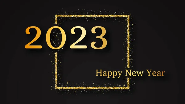 2023 Szczęśliwego Nowego Roku Złoty Napis Złoty Brokatowy Kwadrat Świąteczną — Wektor stockowy