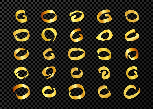 Gouden Grunge Penseelstreken Cirkelvorm Grote Set Van Geschilderde Inkt Cirkels — Stockvector