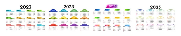 Set Four Calendars 2023 Isolated White Background Sunday Monday Business — Stock Vector