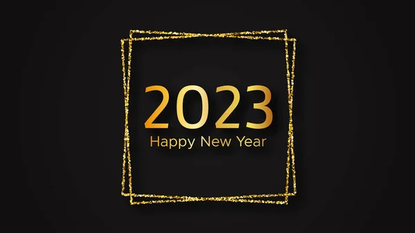 2023 Szczęśliwego Nowego Roku Złoty Napis Złoty Brokatowy Kwadrat Świąteczną — Wektor stockowy
