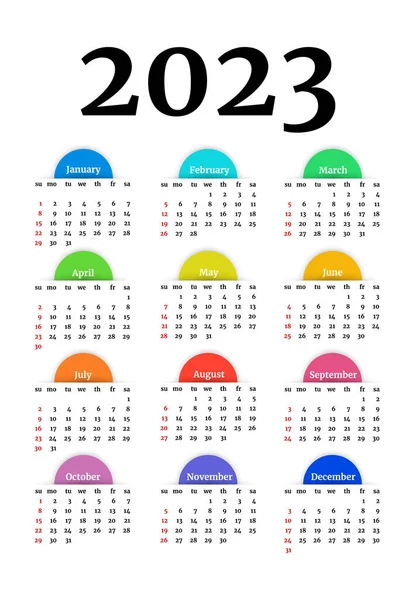 Kalender 2023 Geïsoleerd Een Witte Achtergrond Zondag Tot Maandag Business — Stockvector