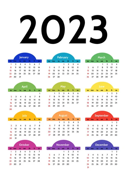 Calendar 2023 Isolated White Background Sunday Monday Business Template Vector — Stock Vector