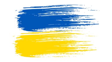 Grunge tarzında Ukrayna ulusal bayrağı. Ukrayna 'nın fırça darbesi bayrağıyla boyanmış. Vektör illüstrasyonu
