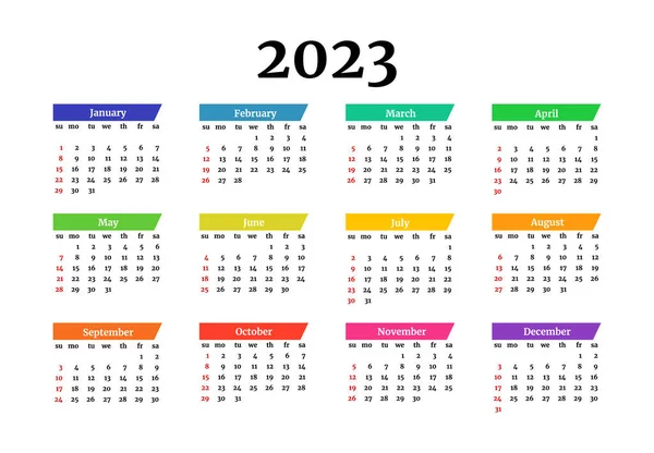Calendario Para 2023 Aislado Sobre Fondo Blanco Domingo Lunes Plantilla — Archivo Imágenes Vectoriales