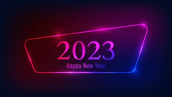 2023新年快乐的背景 霓虹灯圆形相框 圣诞贺卡 传单或海报都有闪亮效果 矢量说明 — 图库矢量图片