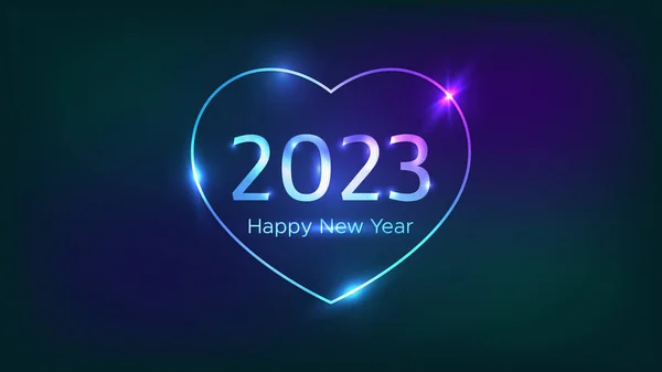 2023新年快乐的背景 圣诞贺卡 传单或海报上的霓虹灯的心形框架具有闪亮的效果 矢量说明 — 图库矢量图片