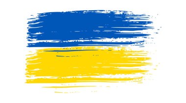 Grunge tarzında Ukrayna ulusal bayrağı. Ukrayna 'nın fırça darbesi bayrağıyla boyanmış. Vektör illüstrasyonu
